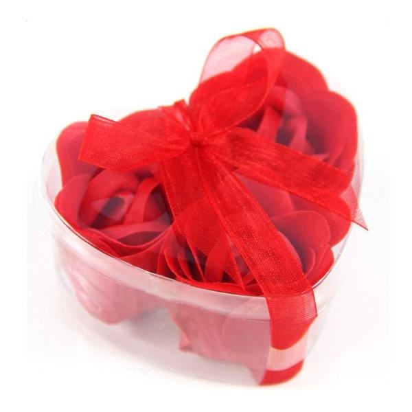 3 SCENTED BATH SOAP RED ROSE FLOWER PETAL IN HEART GIFT CASE. 19026 \\\EW19026