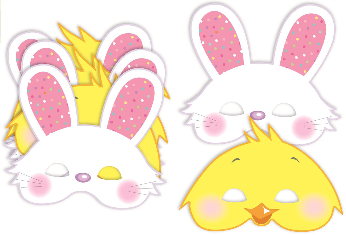 6 EASTER BUNNY CHICK MASK WITH RUBBER BANDS. EW19314 \\\EW19314