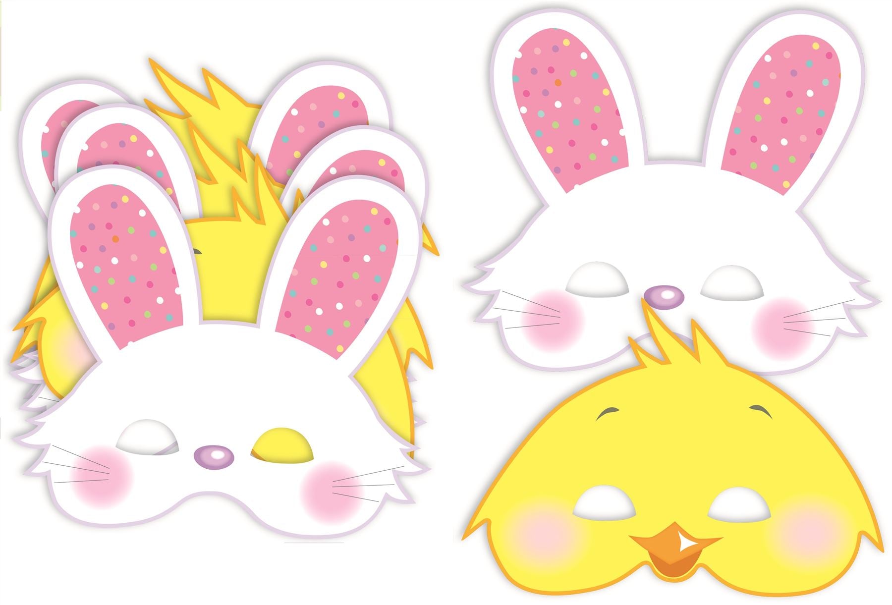 6 EASTER BUNNY CHICK MASK WITH RUBBER BANDS. EW19314 \\\EW19314