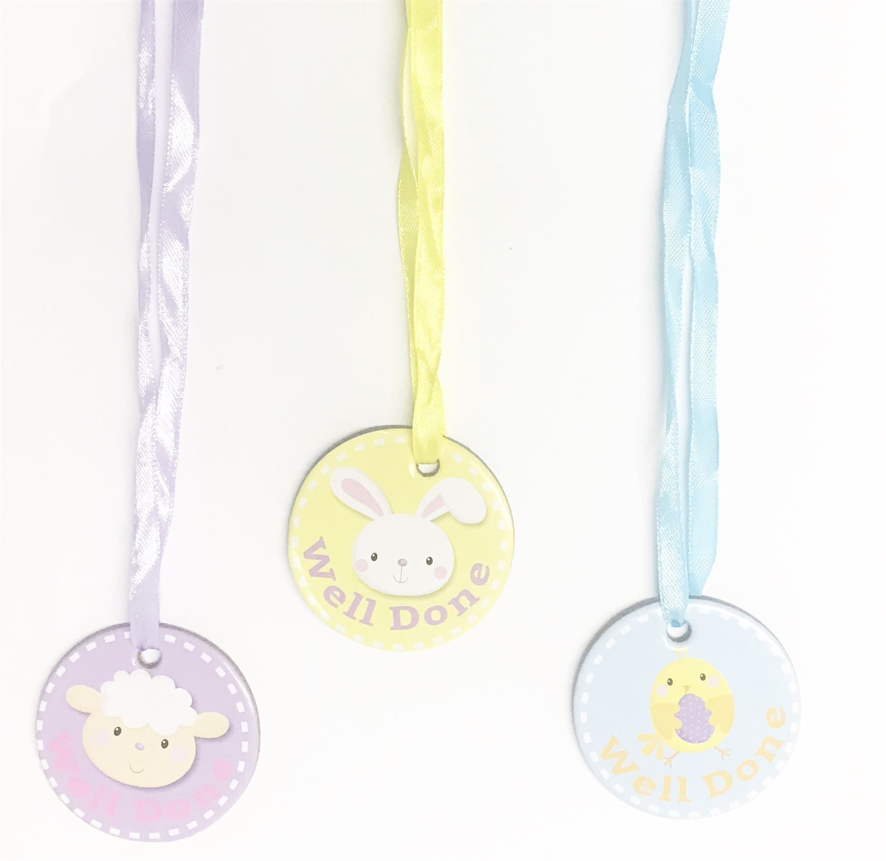 3 EASTER MEDALS WELL DONE RABBIT CHICKS SHEEP. EW19401 \\\EW19401