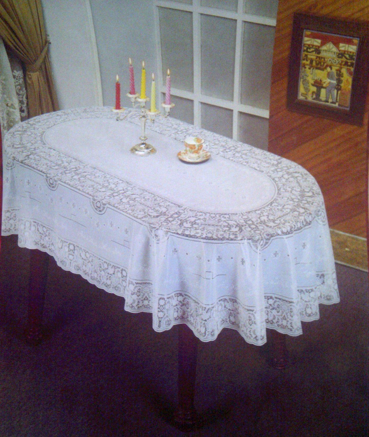 60IN X 90IN VINYL LACE TABLECLOTH OVAL. F975767 \\\F1975767