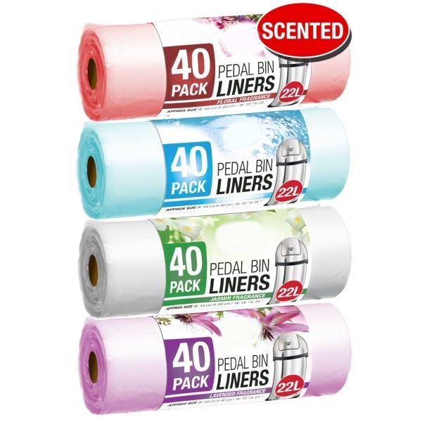 40 PACK SECNTED PEDAL BIN BAG LINER 22 LTR 44 CM X 60 CM. F802698 \\\F802698