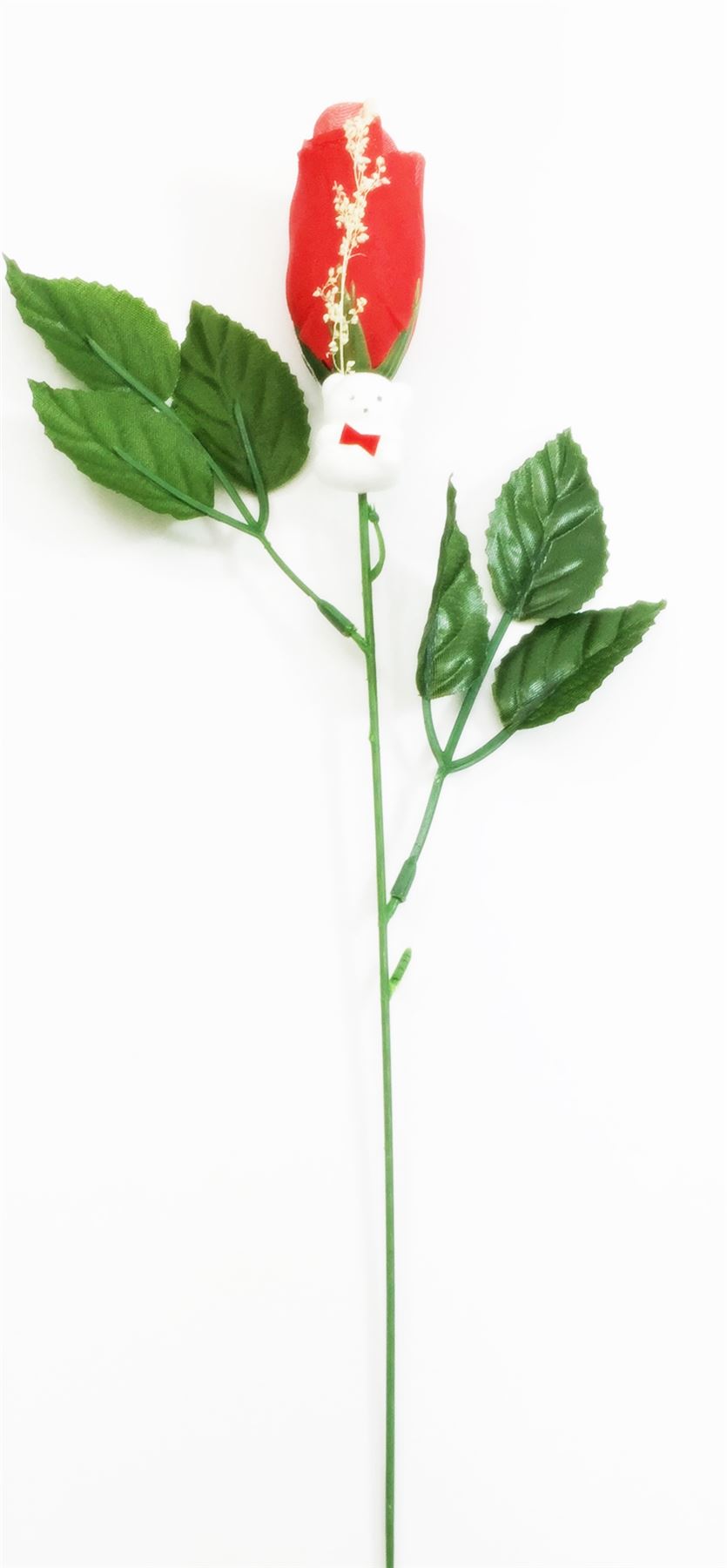 SINGLE STEM RED ROSE WITH WHITE TEDDY BEAR - VALENTINES OR GENERAL LOVE GIFT WEDDING DECORATION. FI973473 \\\FI973473