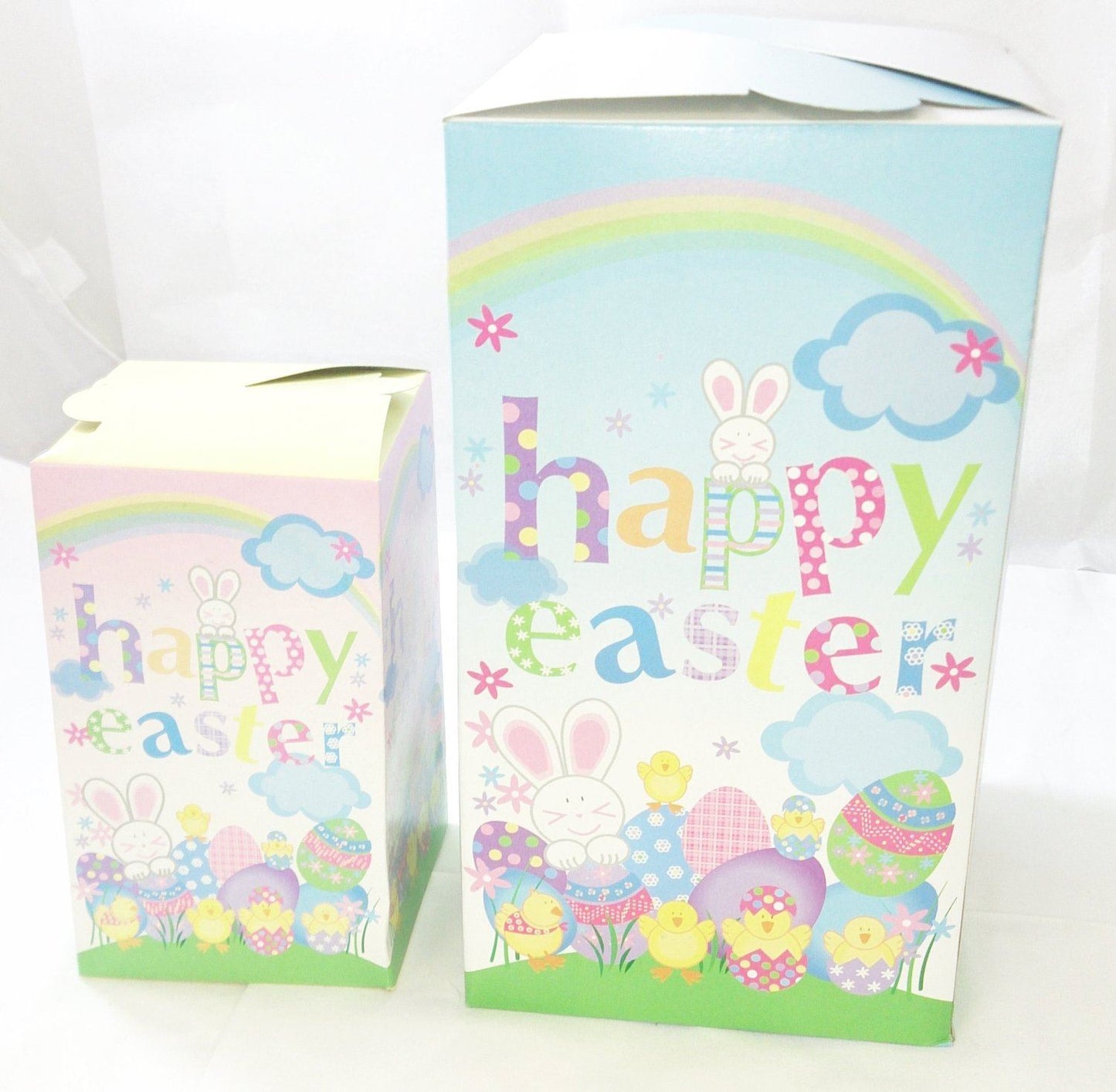 2 CUTE INSTANT EASTER PARTY GIFT TREAT BOXES / BAG - BUNNY EGG AND CHICK DESIGN. G26031 \\\G26031