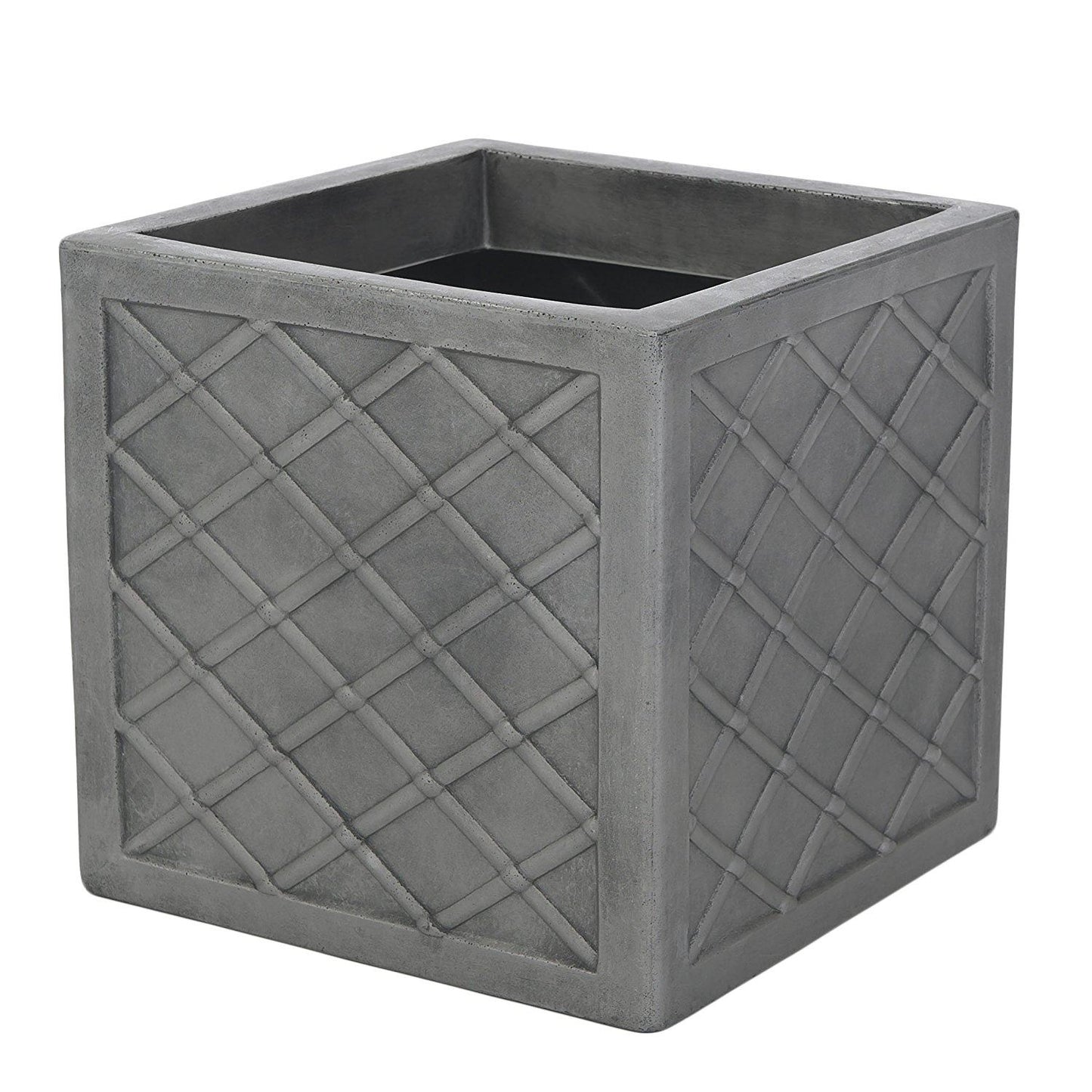 SMALL LAZIO 32CM SQUARE PLASTIC PLANTER PLANT POT LATTICE SLATE GREY COLOUR. GN697 \\\GN697
