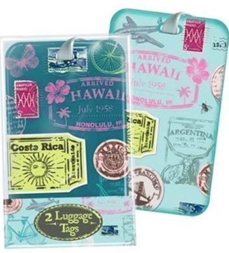 PACK OF 2 STAMP DESIGN VINTAGE LUGGAGE TAGS. GSLT \\\GSLT