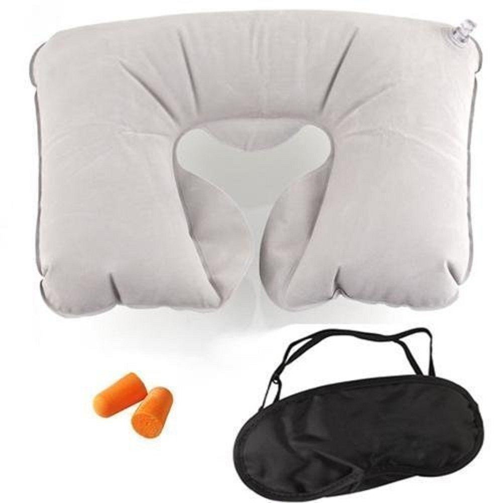 DELUXE TRAVEL SET 3 PIECES - NECK CUSHION EAR PLUGS EYE MASK - RELAX WHILE.... K078239BLACK \\\K078239BLACK