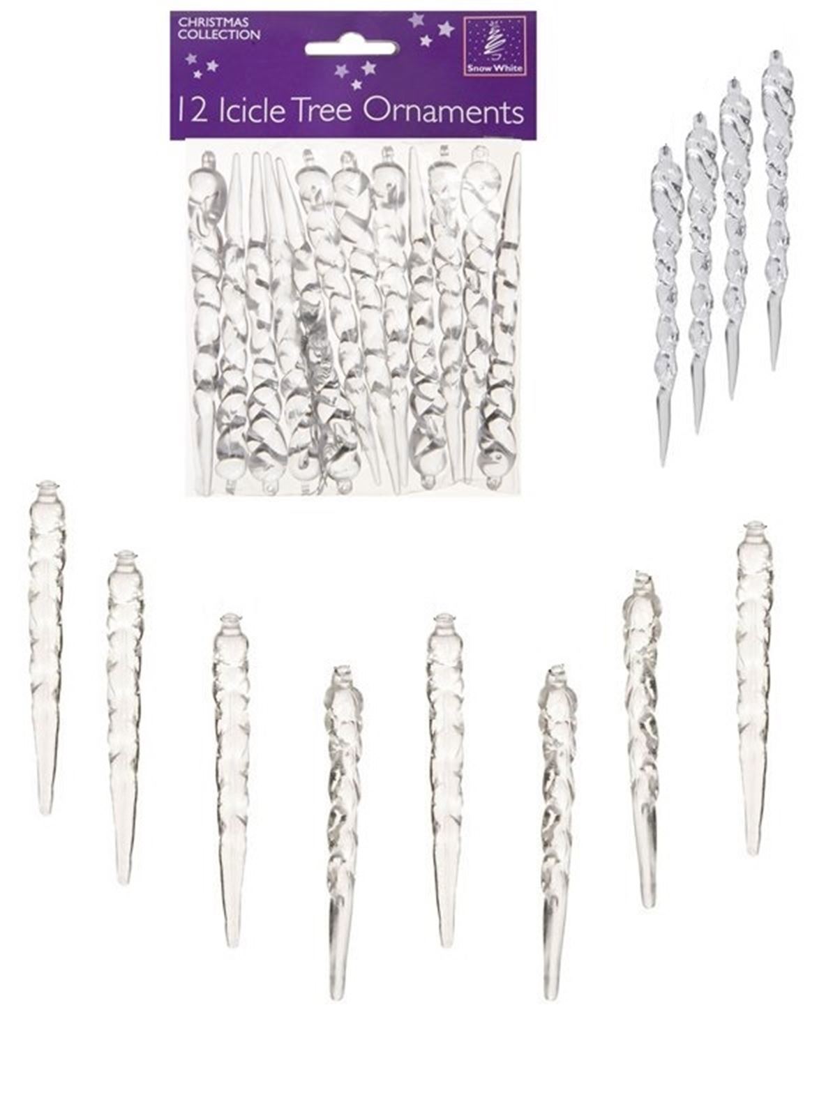 12 CLEAR ICICLE CHRISTMAS TREE DECORATIONS HANGING ORNAMENTS. 513301 \\\K351929