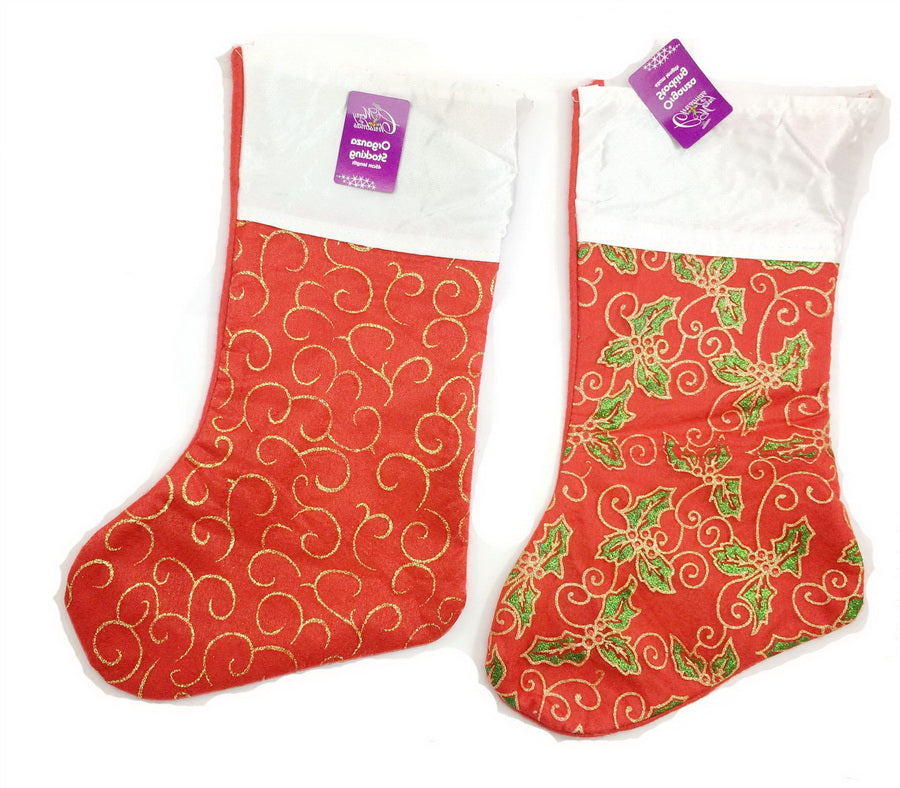 GLITTER CHRISTMAS / XMAS SANTA STOCKING 39CM X 25CM 2/PK (I.E. SANTA SACK IDE... 6523. K551257 \\\K551257