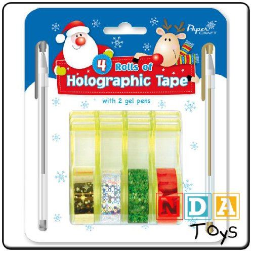 4 ROLLS OF CHRISTMAS HOLOGRAPHIC TAPE AND A GOLD  ~  SILVER PEN [TOY]. KAKTA \\\KAKTA
