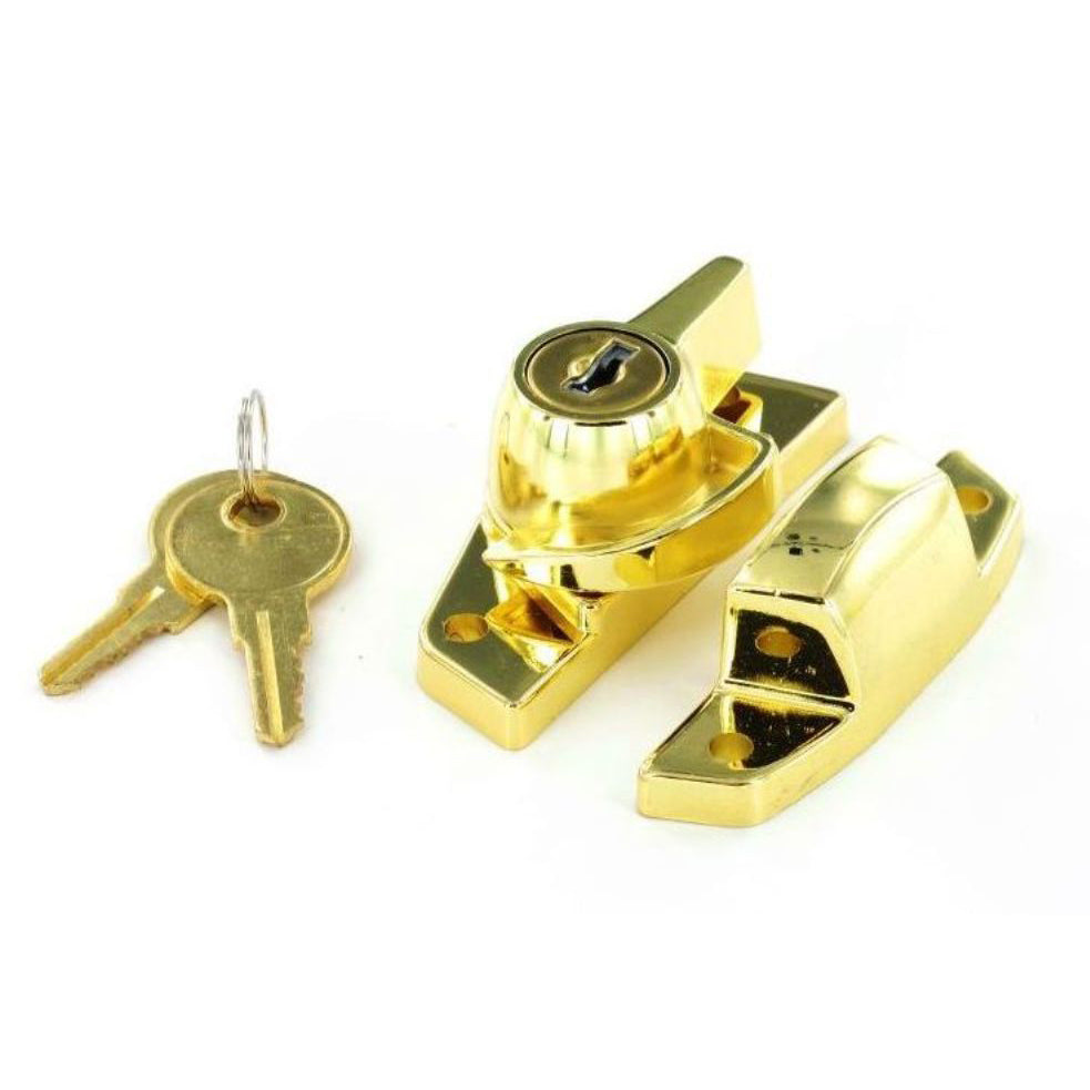 SECURIT S1032 LOCKING SASH WINDOW FASTENER BRASS PLATED 65MM. MP-S1032 \\\KD00002