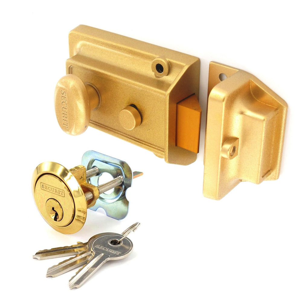 SECURIT S1740 CHAMPAGNE FINISH STANDARD NIGHTLATCH CYLINDER WITH 3 KEYS. MP-S1740 \\\KD00073