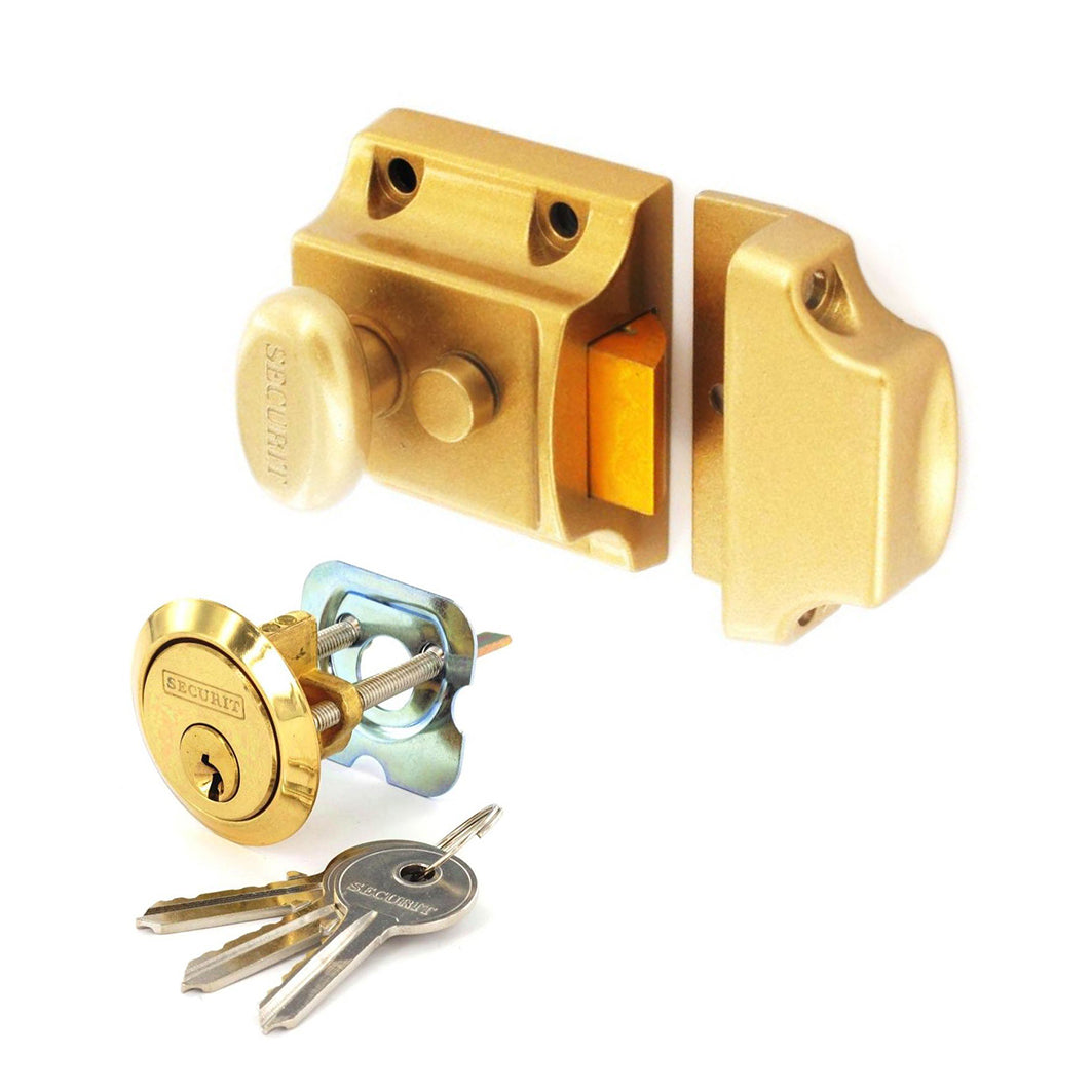 SECURIT S1741 CHAMPAGNE FINISH NARROW NIGHTLATCH CYLINDER WITH 3 KEYS. MP-S1741 \\\KD00074