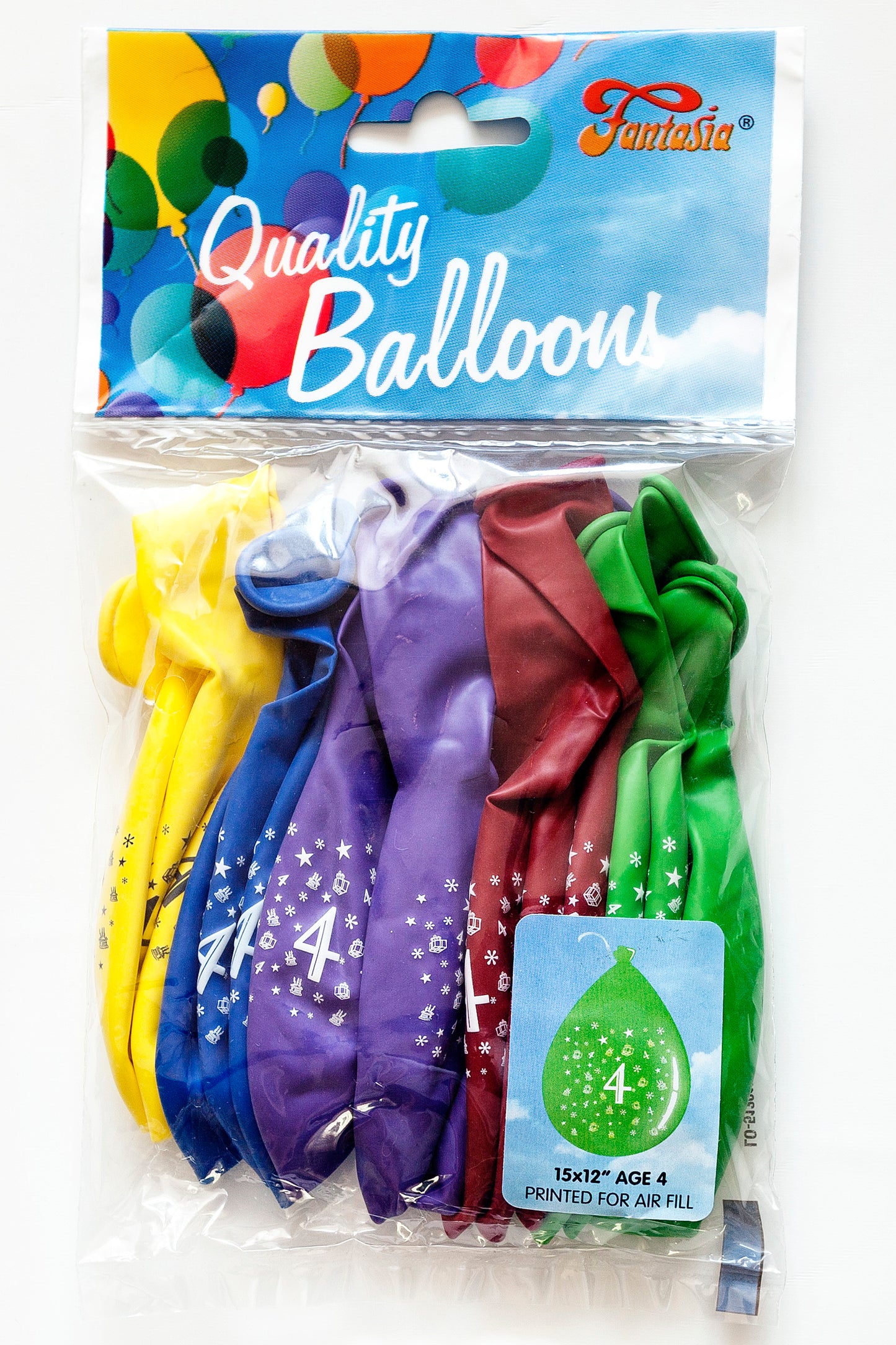 FANTASIA 12 INCH LATEX 4TH BIRTHDAY BALLOONS 15/PK. PB004 \\\KD00287