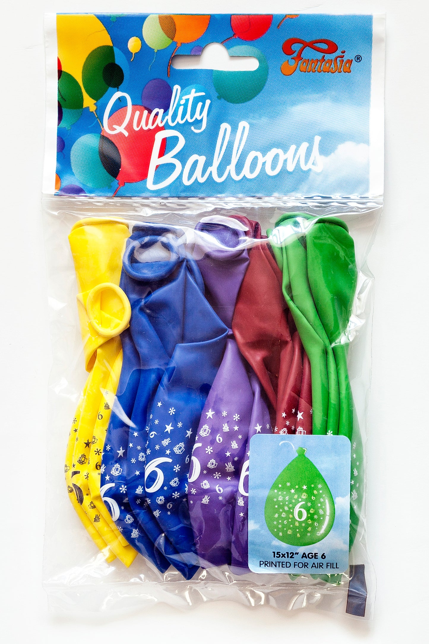FANTASIA 12 INCH LATEX 6TH BIRTHDAY BALLOONS 15/PK. PB006 \\\KD00289