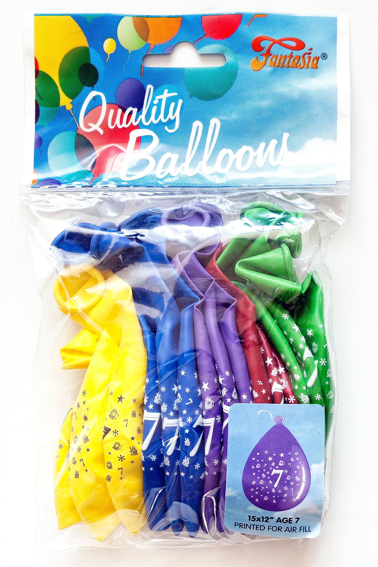 FANTASIA 12 INCH LATEX 7TH BIRTHDAY BALLOONS 15PK. PB007 \\\KD00290
