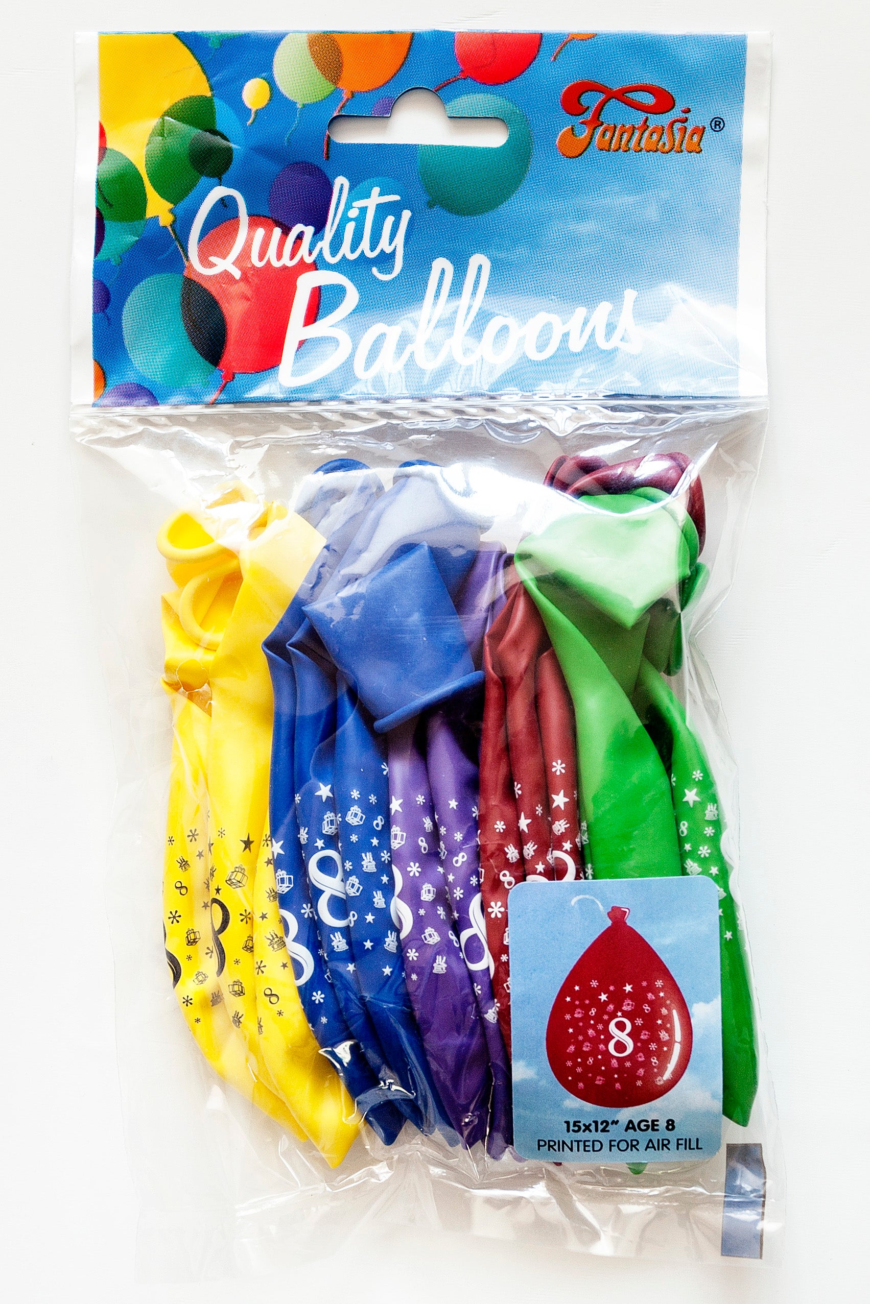 FANTASIA 12 INCH LATEX 8TH BIRTHDAY BALLOONS 15/PK. PB008 \\\KD00291