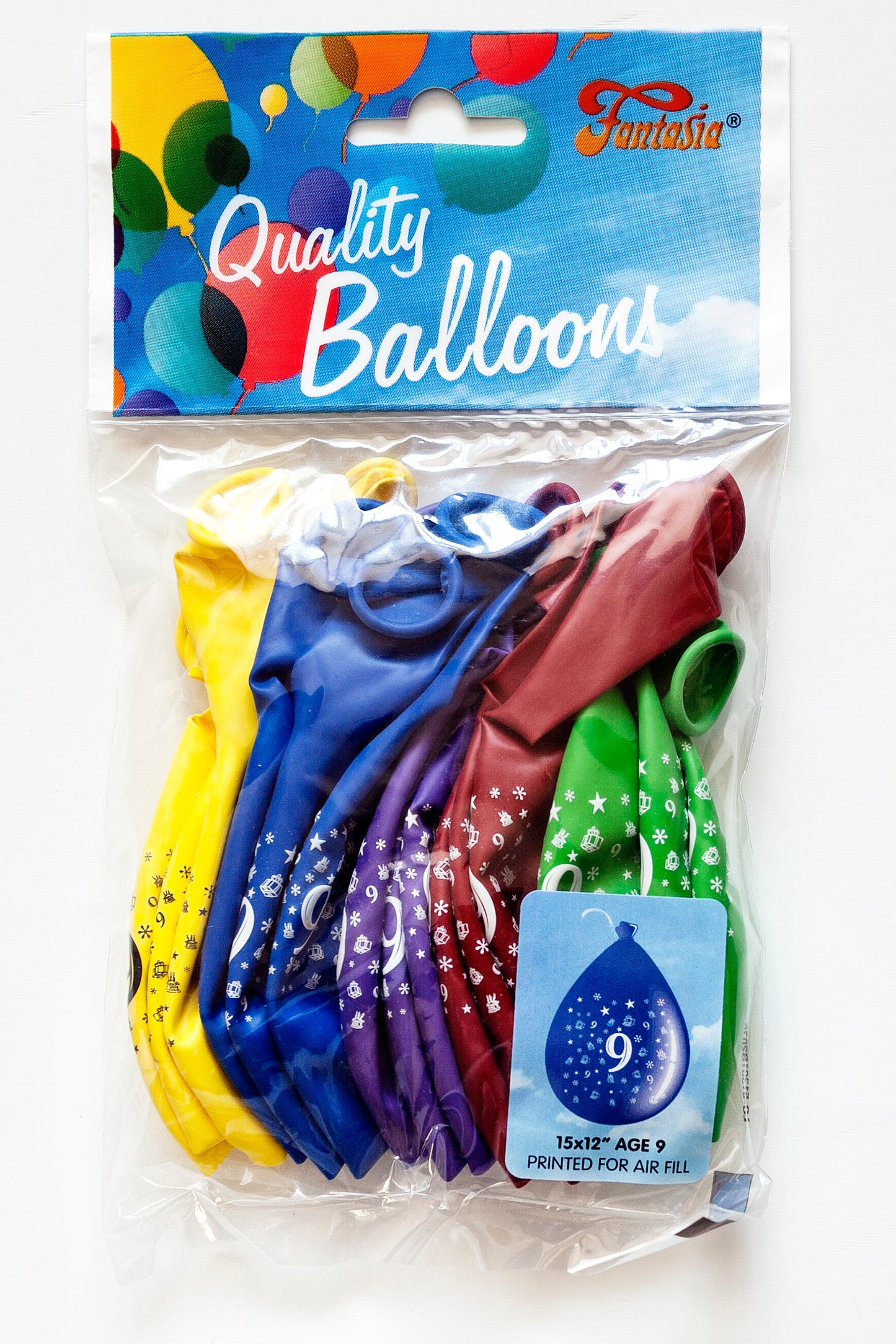 FANTASIA 12 INCH LATEX 9TH BIRTHDAY BALLOONS 15PK. PB009 \\\KD00292