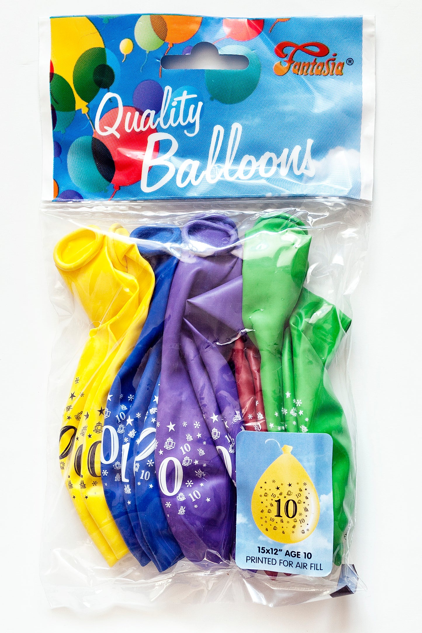 FANTASIA 12 INCH LATEX 10TH BIRTHDAY BALLOONS 15/PK. PB010 \\\KD00293