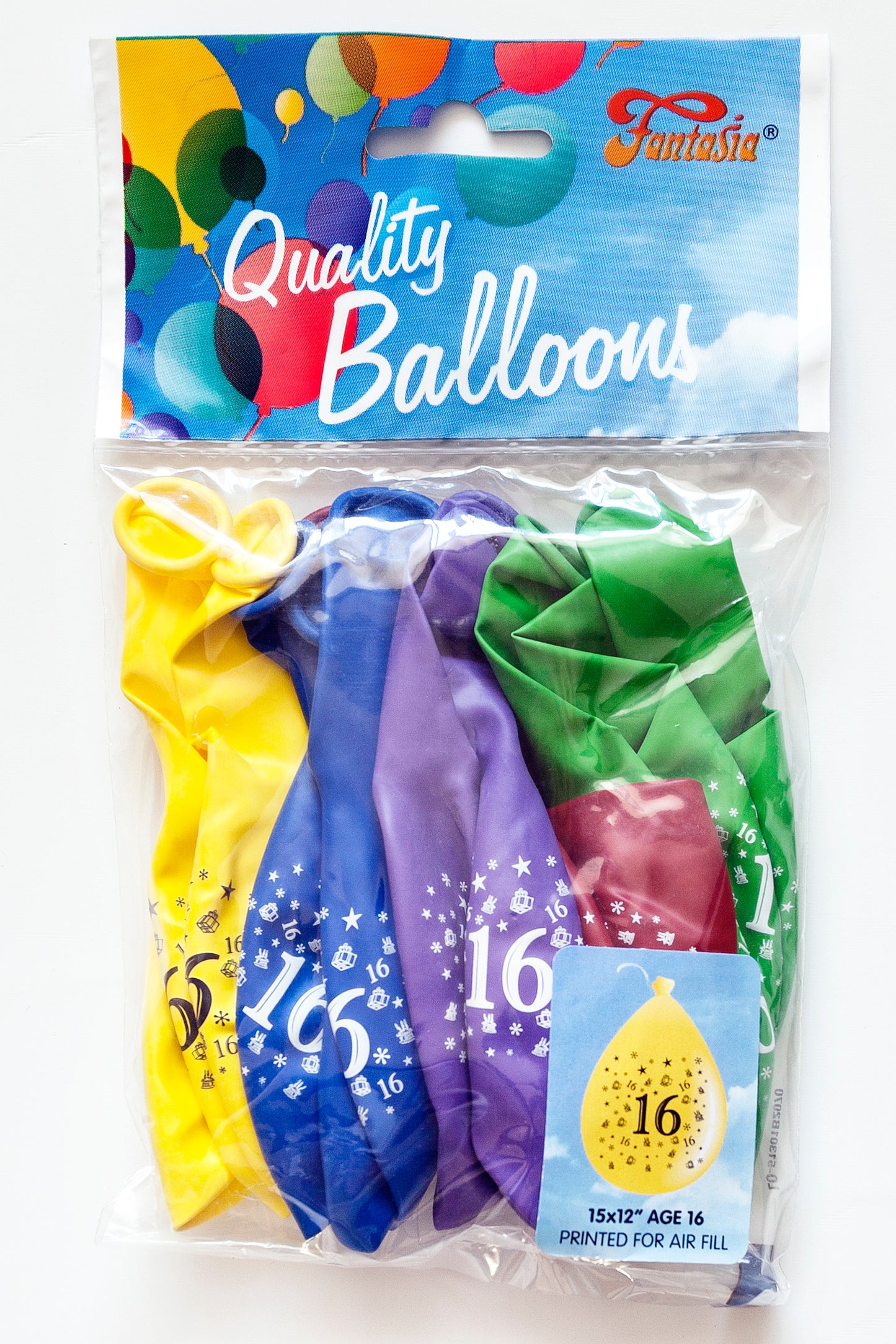 FANTASIA 12 INCH LATEX 16TH BIRTHDAY BALLOONS 15PK. PB016 \\\KD00294