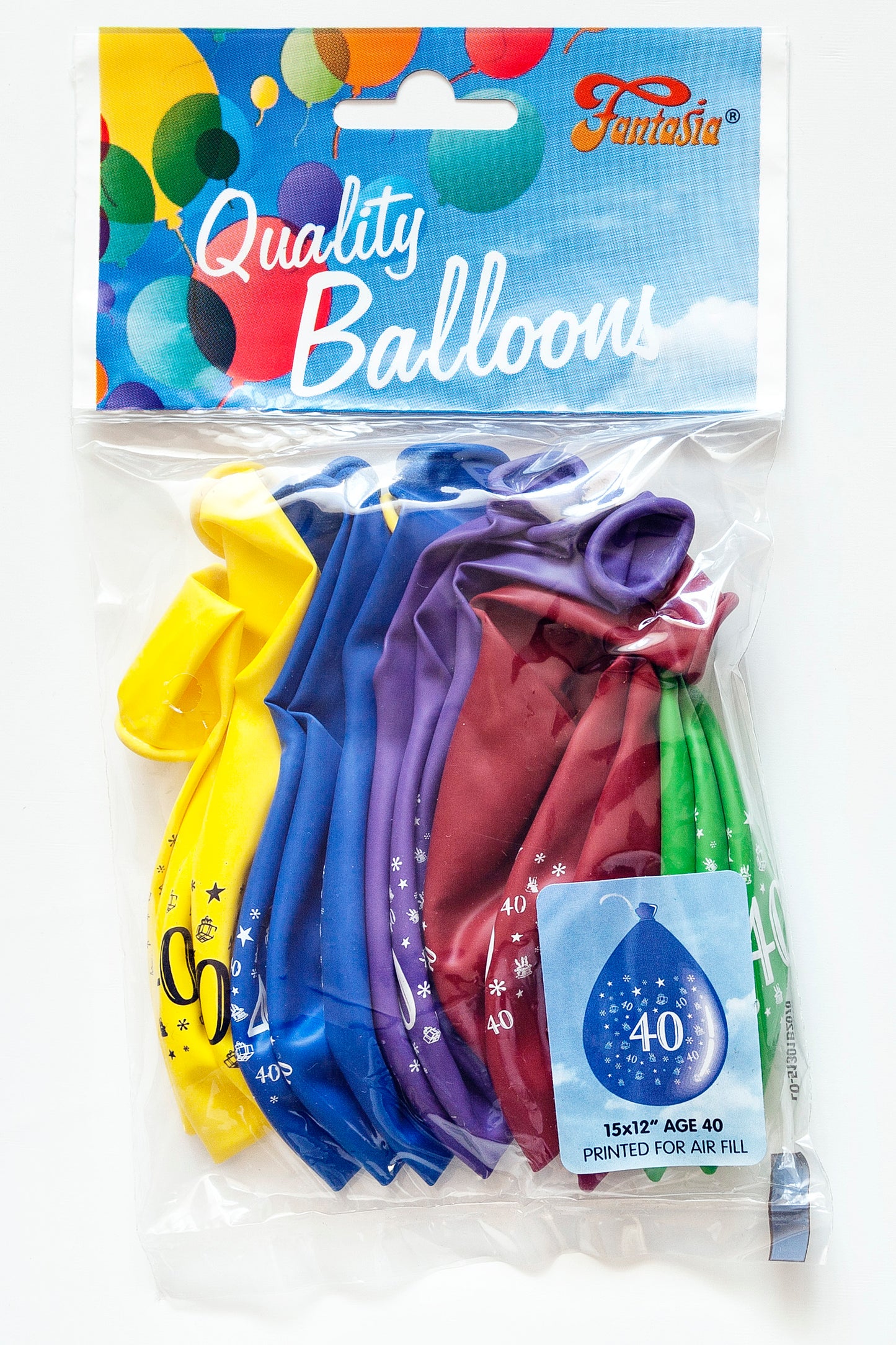 FANTASIA 12 INCH LATEX 40TH BIRTHDAY BALLOONS 15PK. PB040 \\\KD00297