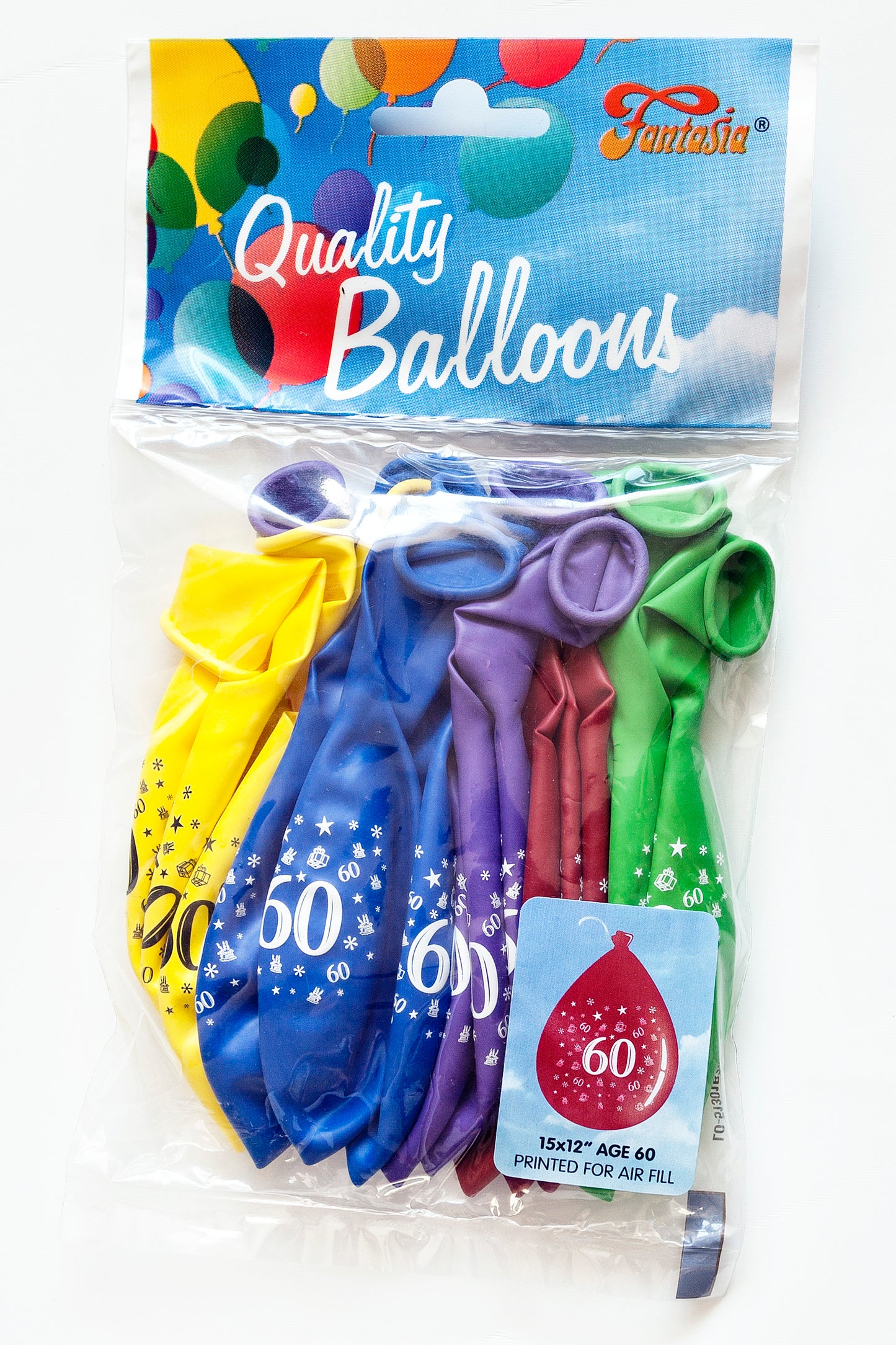FANTASIA 12 INCH LATEX 60TH BIRTHDAY BALLOONS 15/PK. PB060 \\\KD00299