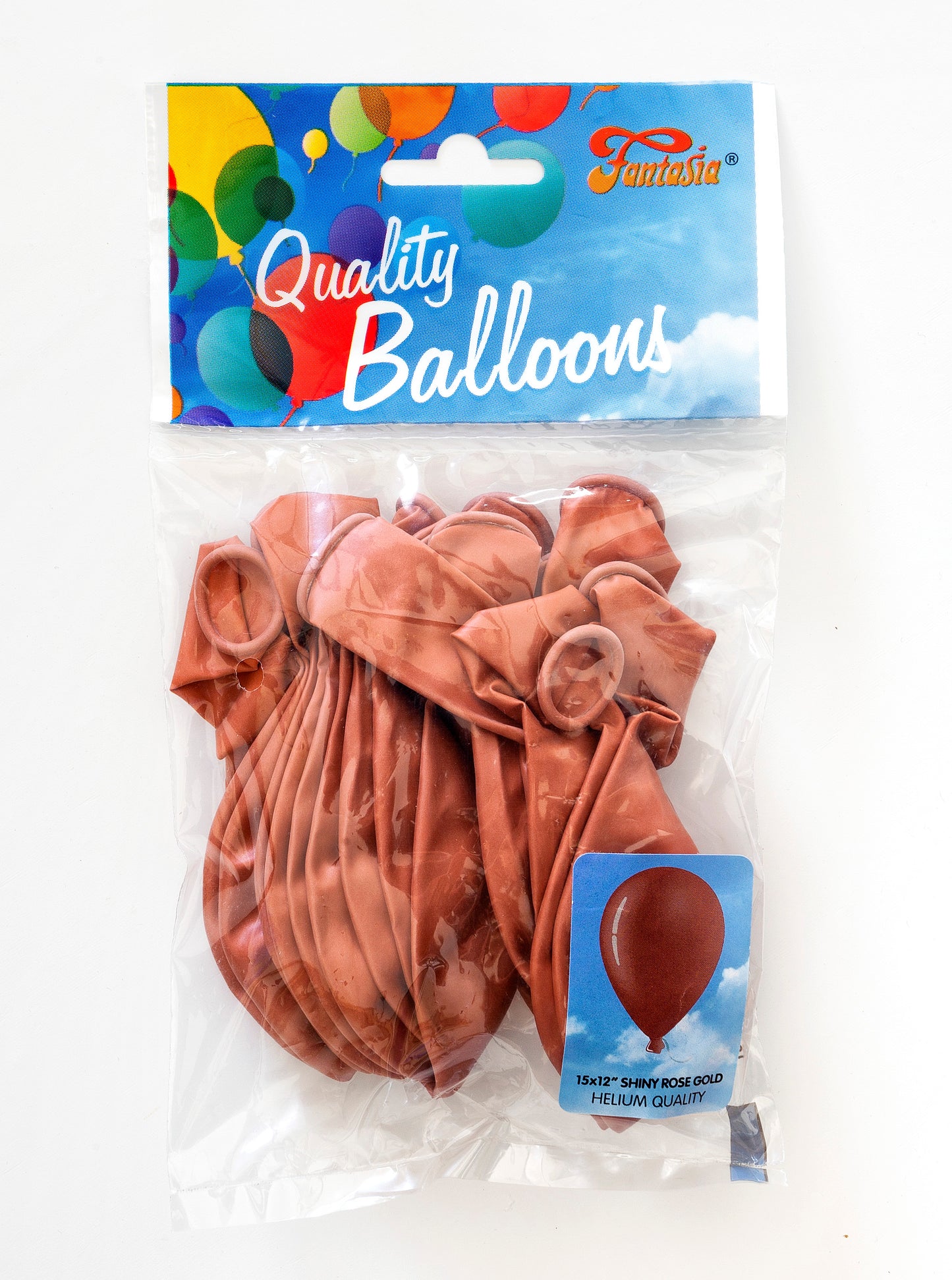 FANTASIA 12 INCH LATEX SHINY ROSE GOLD  BALLOONS 15PK. PBSHRG \\\KD00309