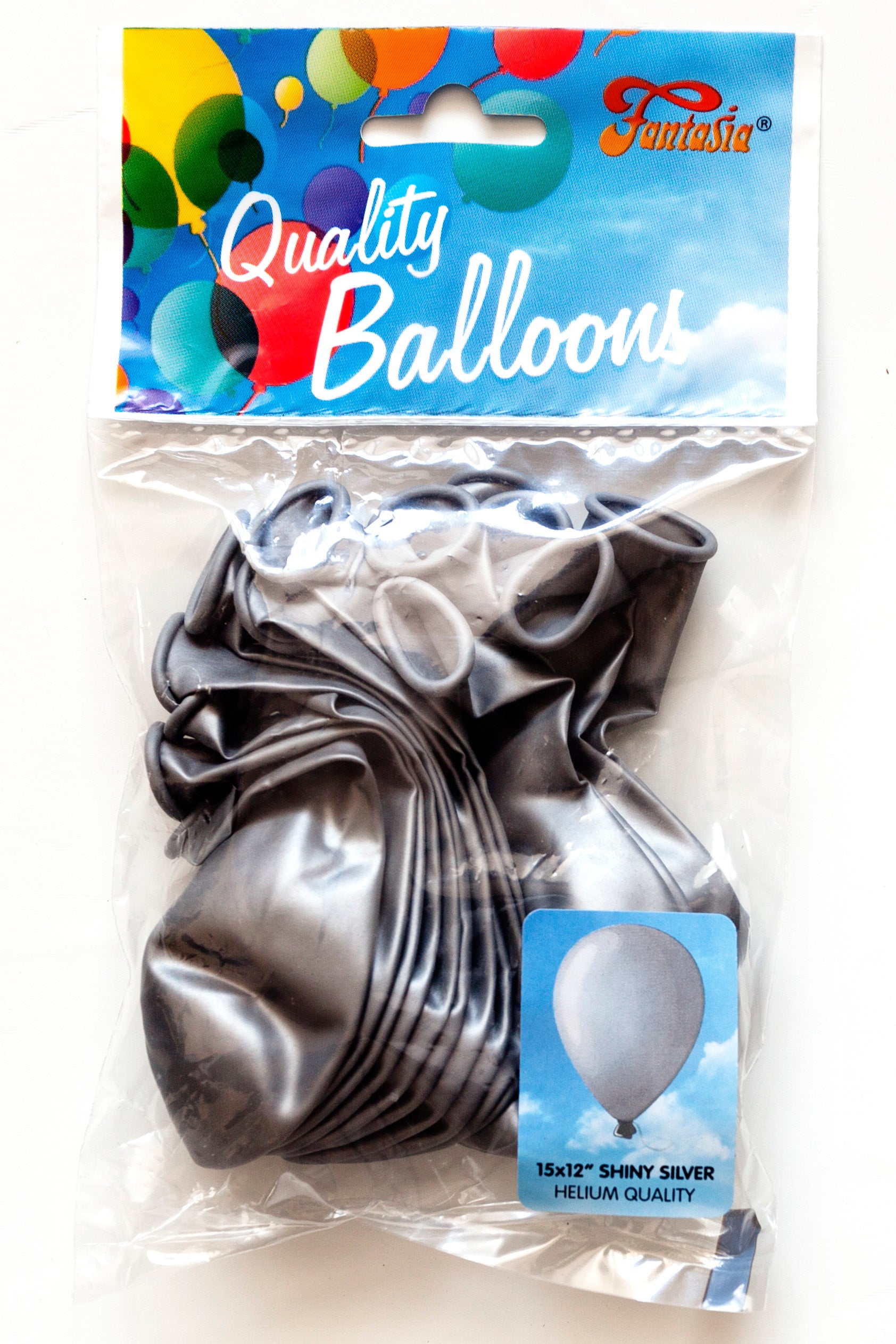 FANTASIA 12 INCH LATEX SHINY SILVER BALLOONS 15/PK. PBSHS \\\KD00310