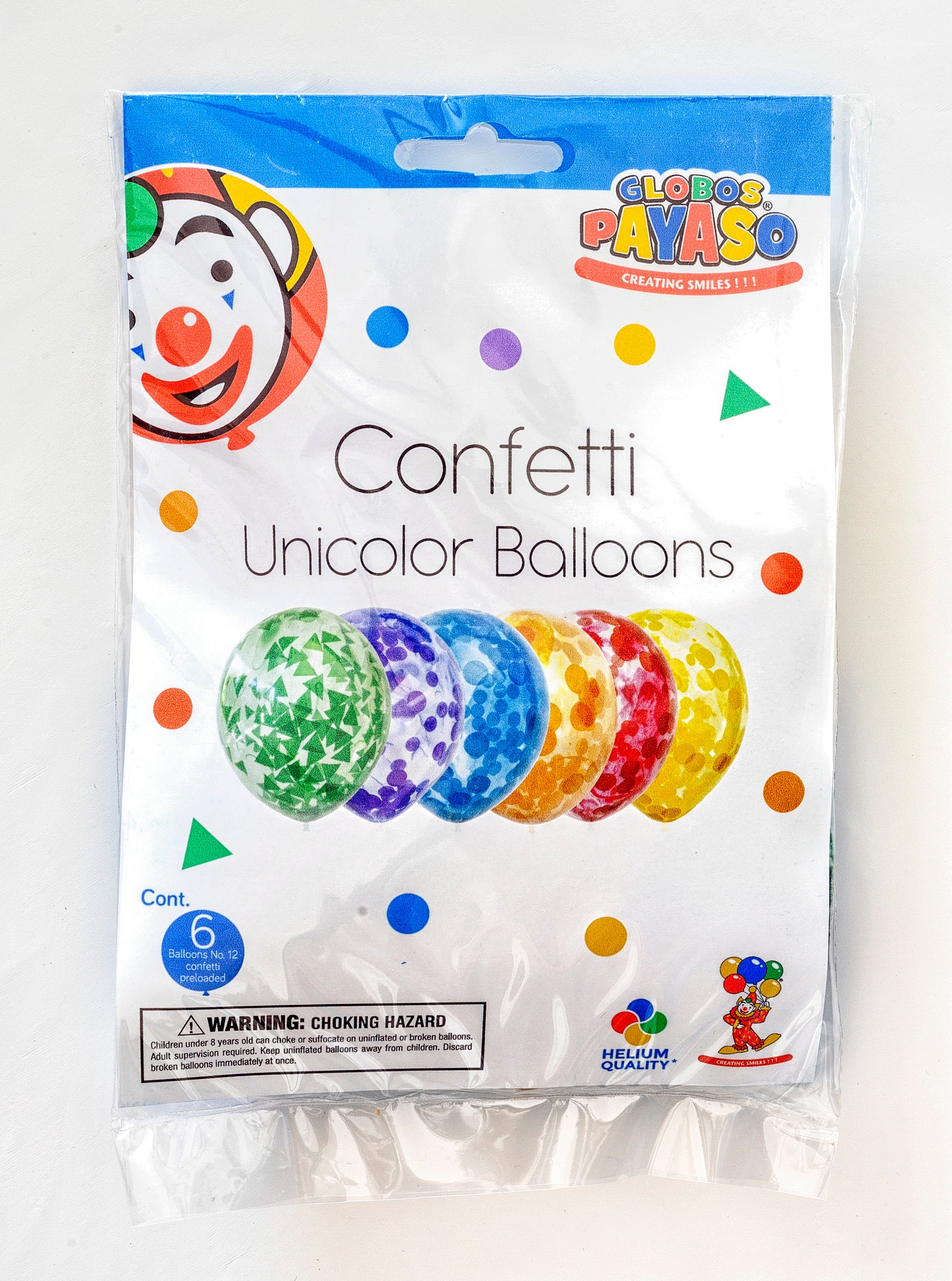 GLOBOS PAYASO MULICOLOUR CONFETTI PARTY BALLOONS 6/PK. CB01M \\\KD00322