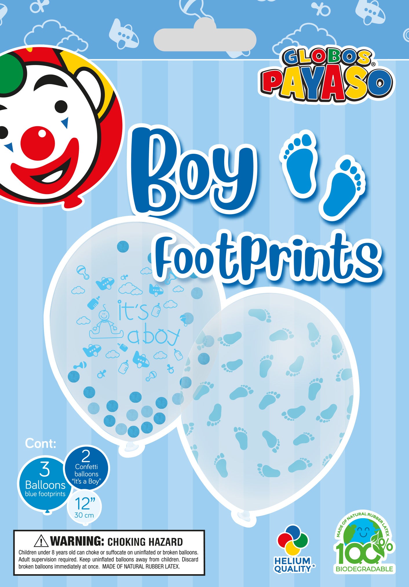 GLOBOS PAYASO BOY FOOTPRINTS BABY SHOWER PARTY BLUE BALLOONS 5/PK. CB06B \\\KD00324