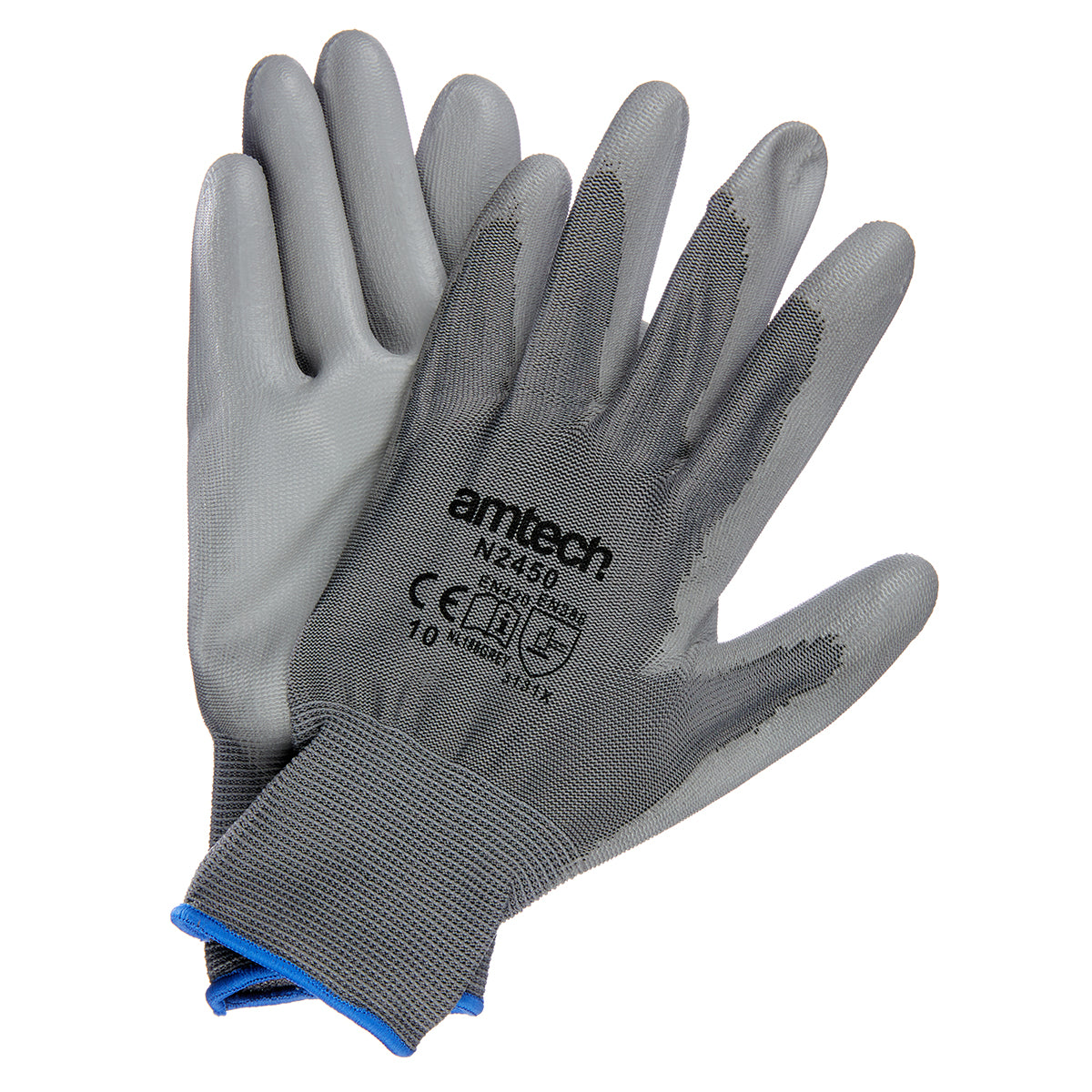 AMTECH LIGHT DUTY PU COATED PALM GLOVES GREY XL - SIZE: 10. AMN2450 \\\KD00499