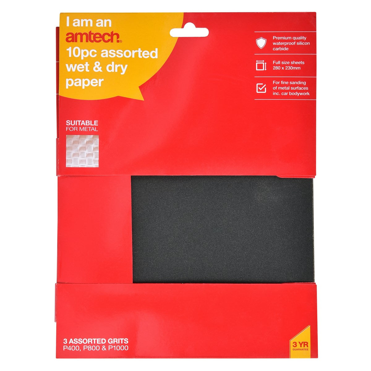 AMTECH WET & DRY SILICON CARBIDE PAPER (P400/800/1000) (280X230MM) 10/PCS. AMS3865 \\\KD00539