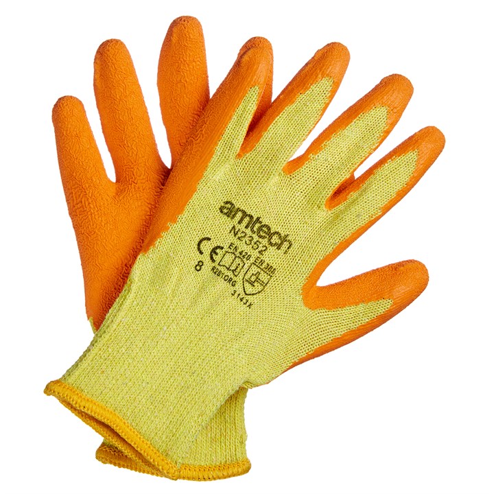 AMTECH LATEX PALM COATED WORK GLOVES - MEDIUM (SIZE 8). AMN2352 \\\KD00654