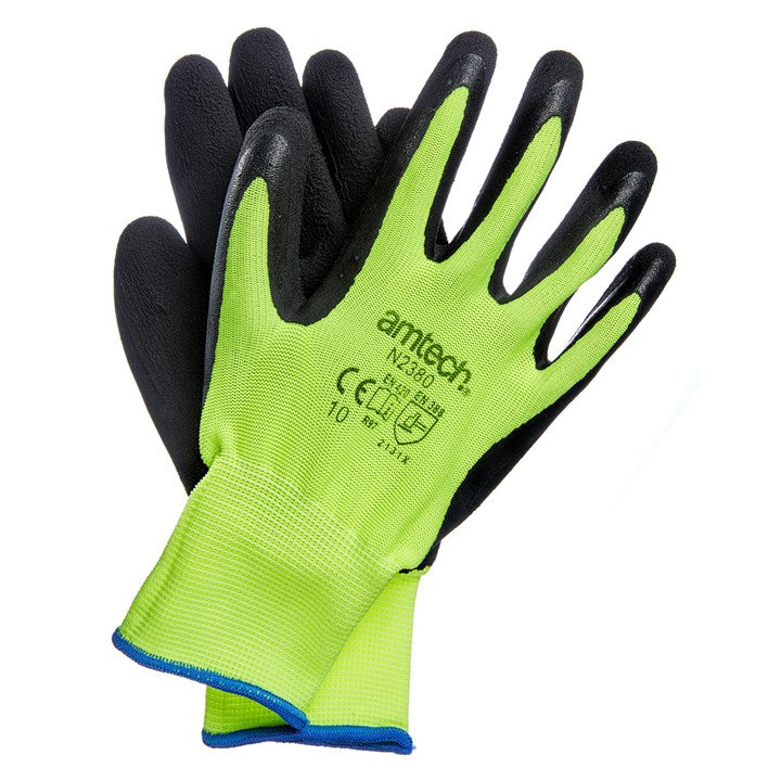 AMTECH HI-VIS LATEX COATED WORK GLOVES -  XL (SIZE 10). AMN2380 \\\KD00657