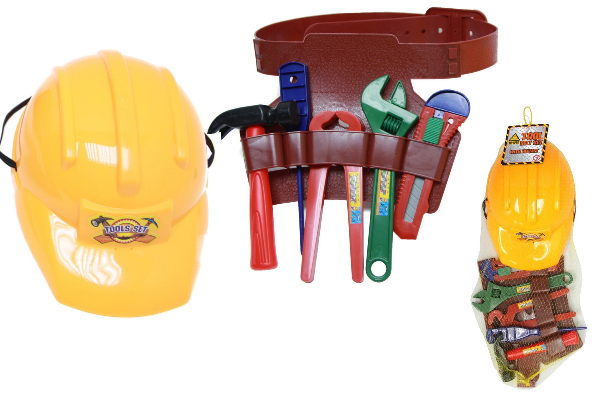PLASTIC CONSTRUCTION HELMET WITH TOOLS IN NETTED BAG. TY0248 \\\KD00707