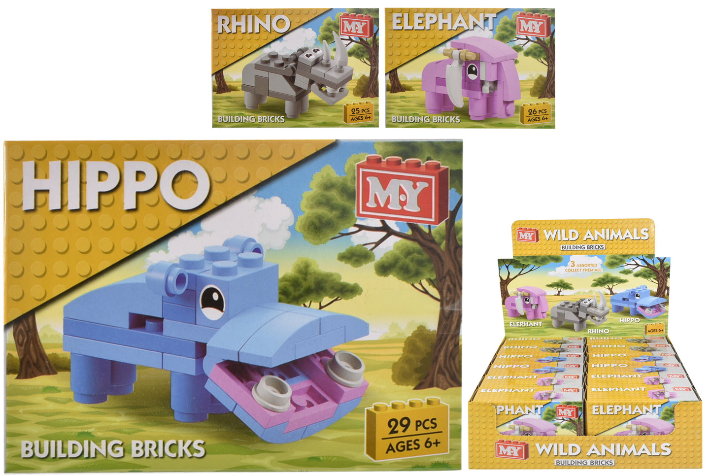 HIPPO RHINO & ELEPHANT BRICK SETS. TY3411 \\\KD00734