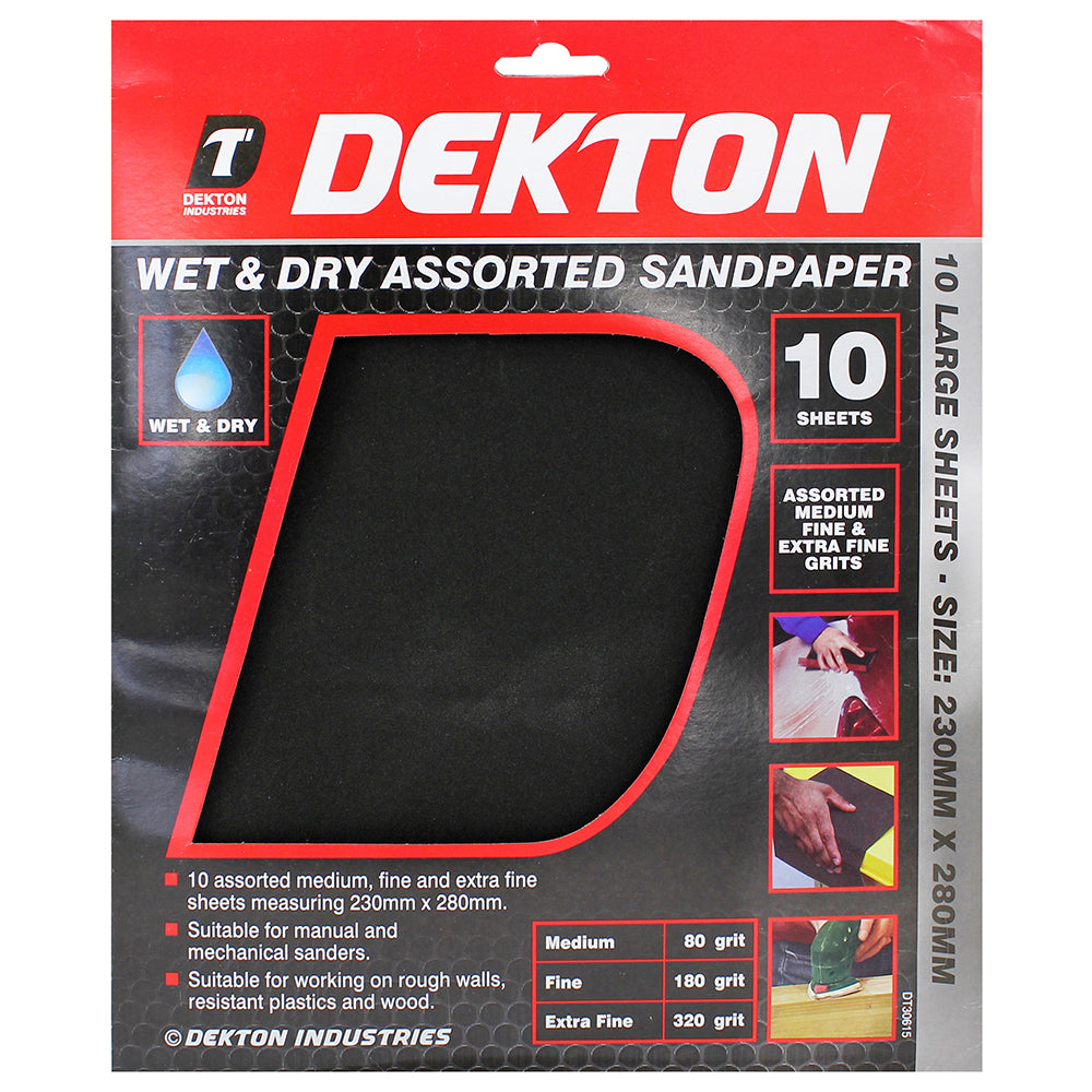 DEKTON WET & DRY ASSORTED SANDPAPER 230MM X 280MM 10/PK. DT30615 \\\KD00870