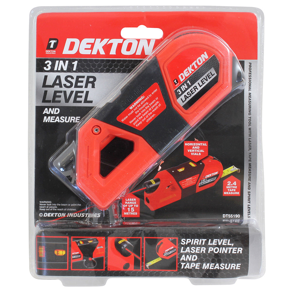 DEKTON 3 IN 1 LASER LEVEL WITH MEASURING TAPE 2.4M. DT55190 \\\KD00887