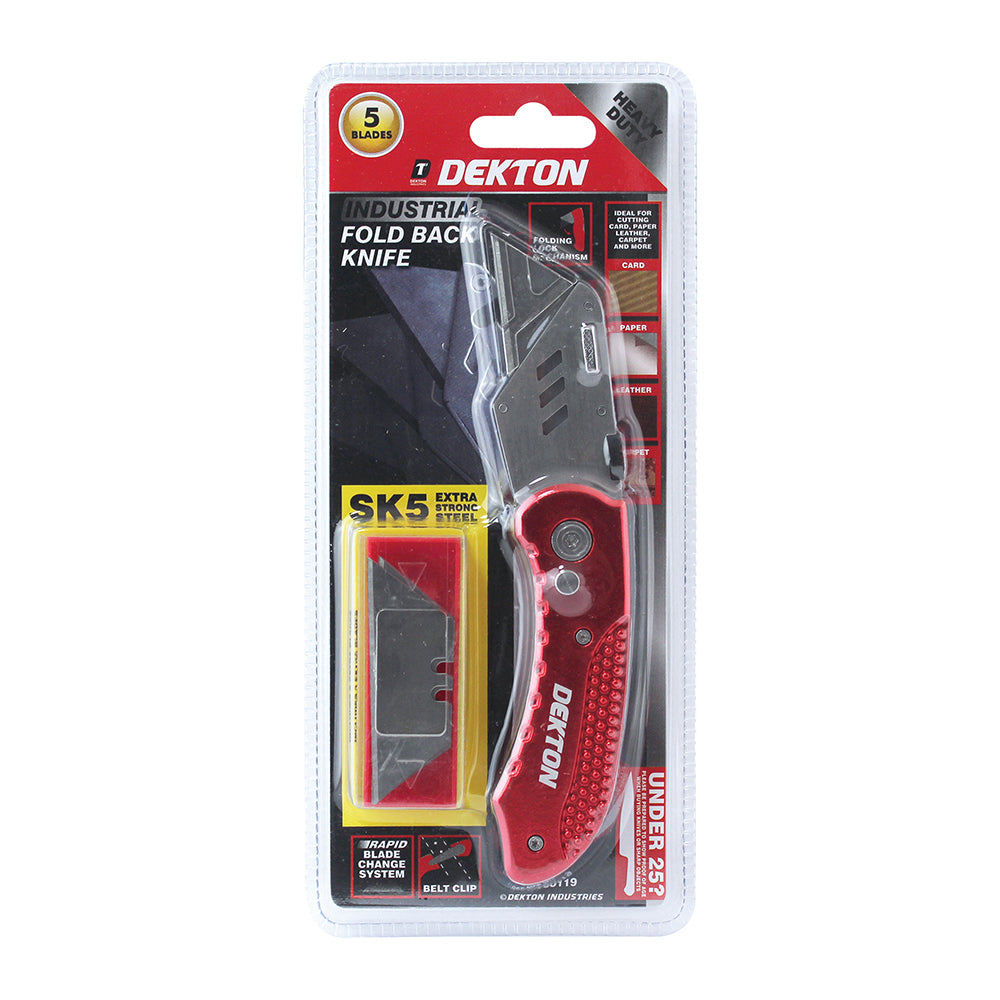 DEKTON INDUSTRIAL FOLDING LOCK BACK UTILITY KNIFE WITH 5 BLADE. DT60119 \\\KD00888