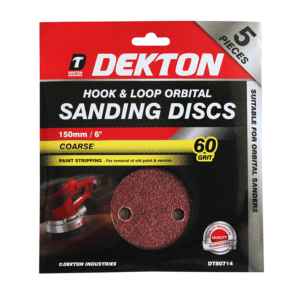 DEKTON HOOK AND LOOP SANDING DISC 60 GRIT 6 INCH / 150MM 5/PK. DT80714 \\\KD00915
