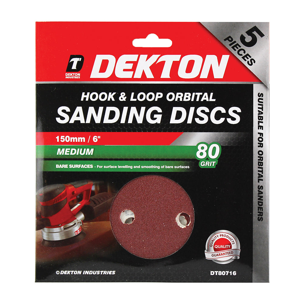 DEKTON HOOK AND LOOP SANDING DISC 80 GRIT 6 INCH / 150MM 5/PK. DT80716 \\\KD00916