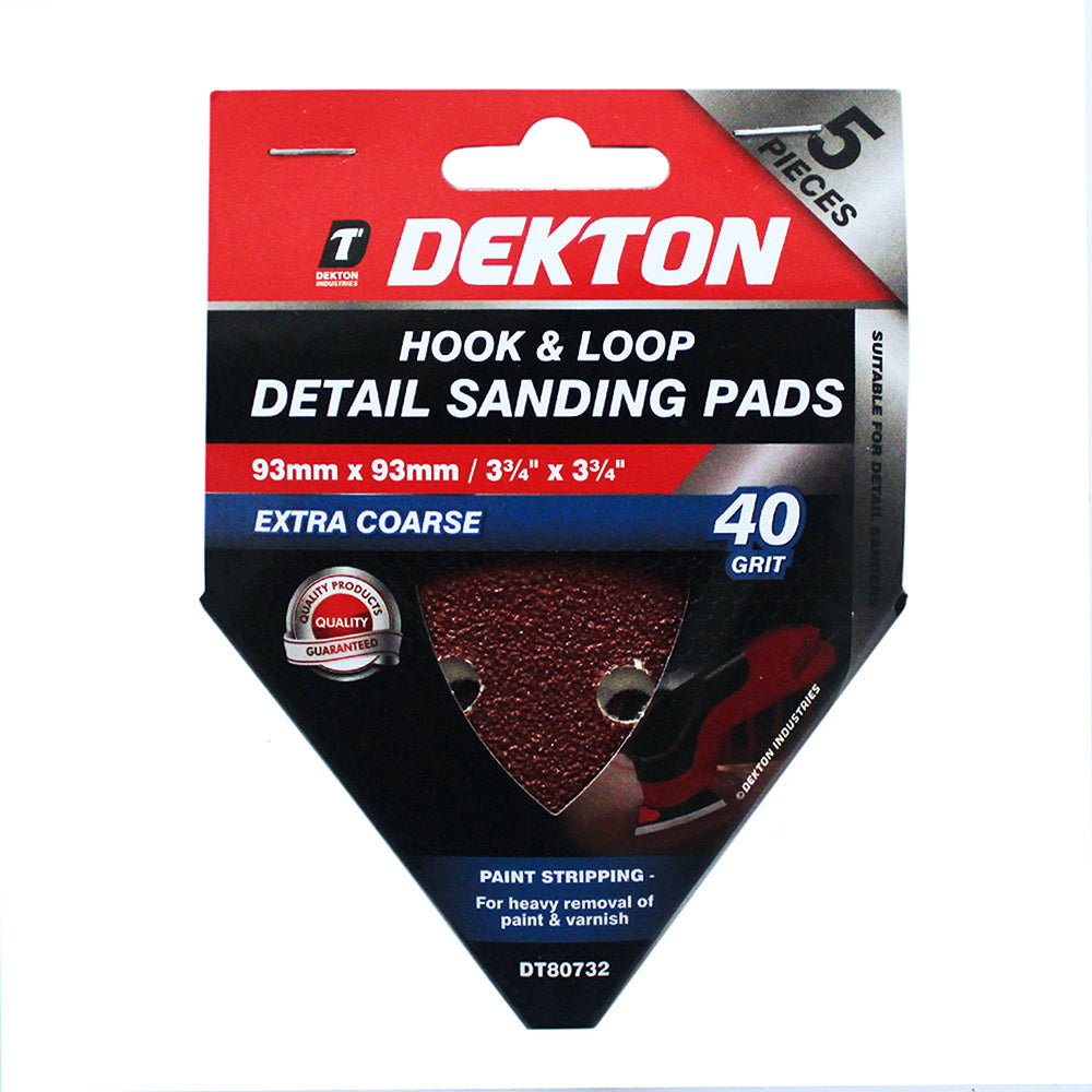 DEKTON HOOK AND LOOP DETAIL SANDING PADS 40 GRIT 93MM X 93MM 5/PK. DT80732 \\\KD00918
