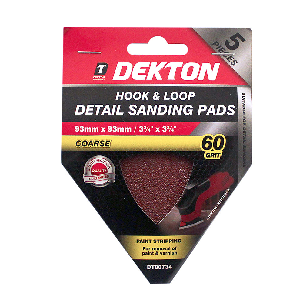 DEKTON HOOK AND LOOP DETAIL SANDING PADS 60 GRIT 93MM X 93MM 5/PK. DT80734 \\\KD00919