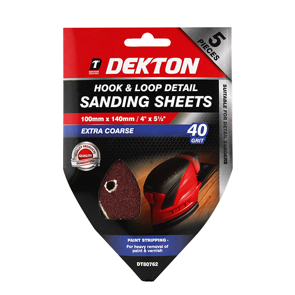 DEKTON HOOK AND LOOP DETAIL SANDING PADS 40 GRIT 100MM X 140MM 5/PK. DT80762 \\\KD00922