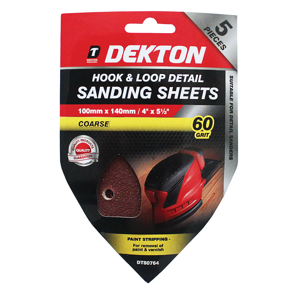 DEKTON HOOK AND LOOP DETAIL SANDING PADS 60 GRIT 100MM X 140MM 5/PK. DT80764 \\\KD00923