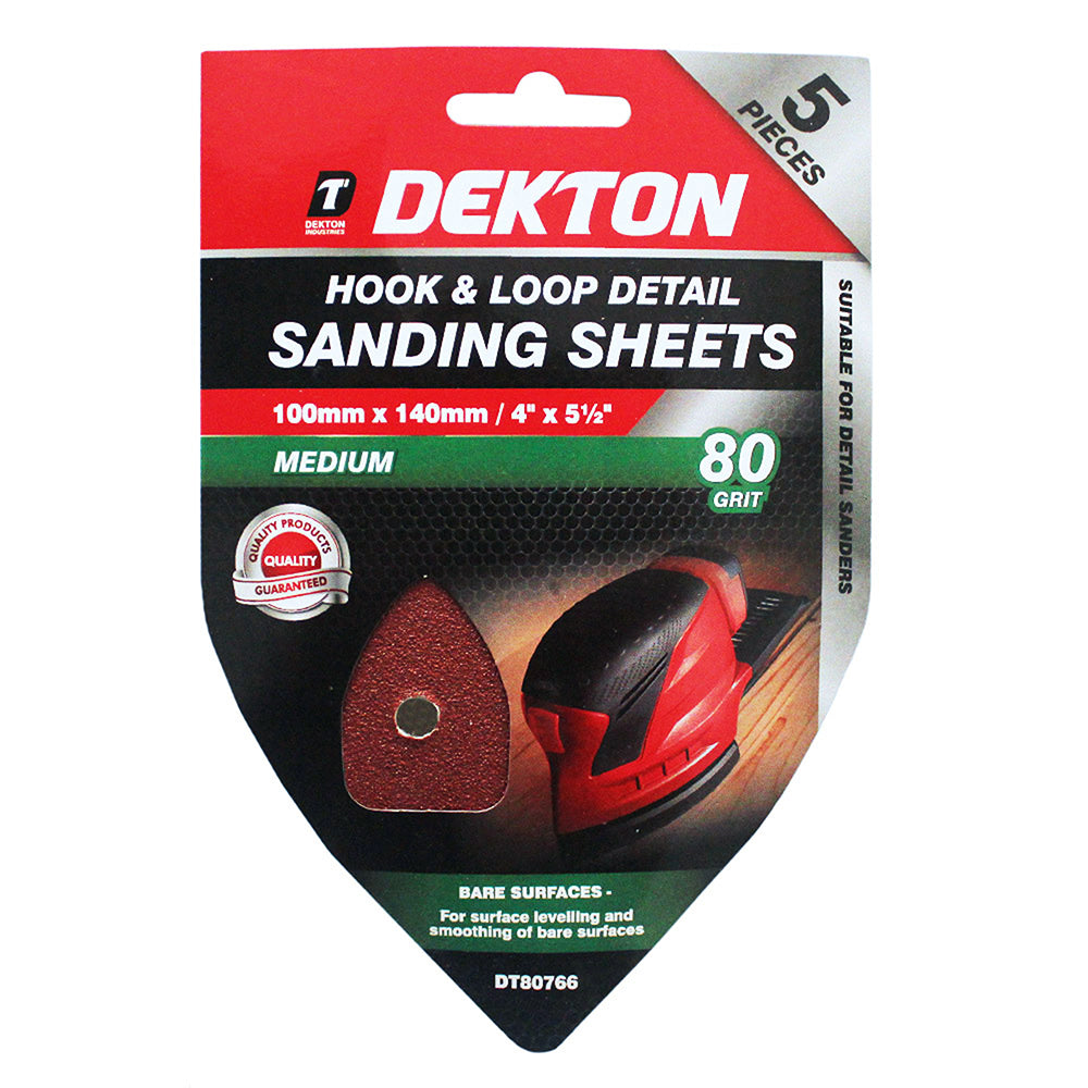 DEKTON HOOK AND LOOP DETAIL SANDING PADS 80 GRIT 100MM X 140MM 5/PK. DT80766 \\\KD00924