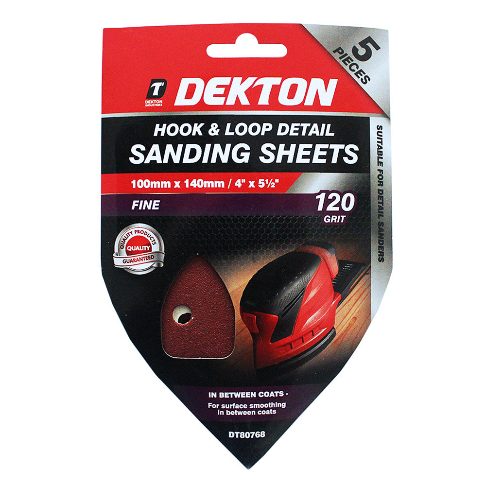 DEKTON HOOK AND LOOP DETAIL SANDING PADS 120 GRIT 100MM X 140MM 5/PK. DT80768 \\\KD00925