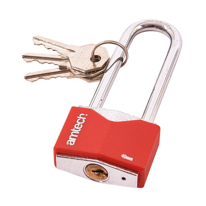 AMTECH LONG SHACKLE RHOMBIC CHROME PLATED IRON PADLOCK 40MM. AMT0707 \\\KD00944