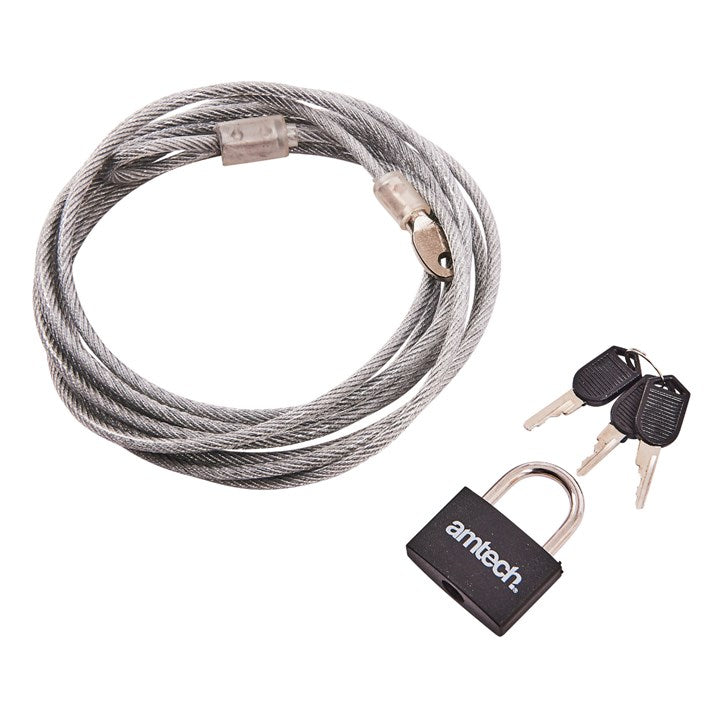 AMTECH 3M X 4MM SECURITY CABLE & PADLOCK. AMT1695 \\\KD00950