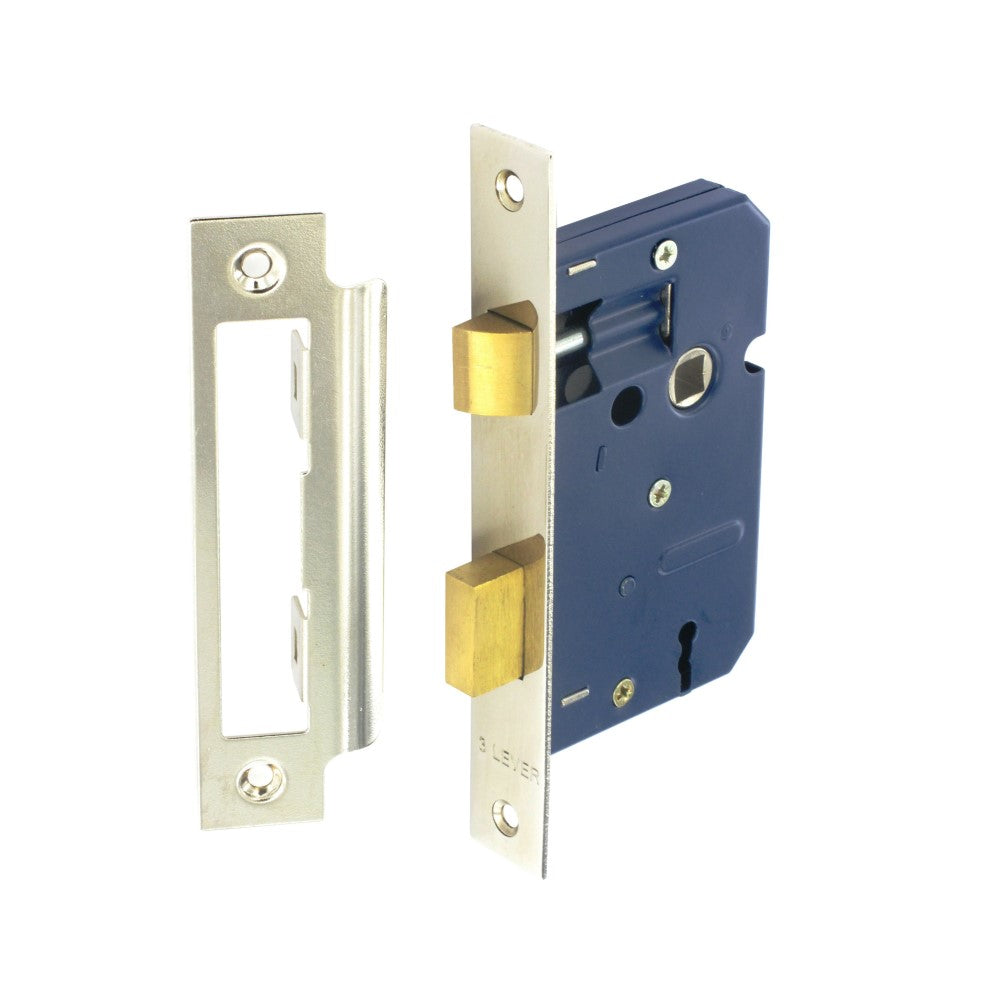 SECURIT S1832 3 LEVER SASH LOCK NICKLE PLATED 63MM WITH 2 KEYS. MP-S1832 \\\KD01307